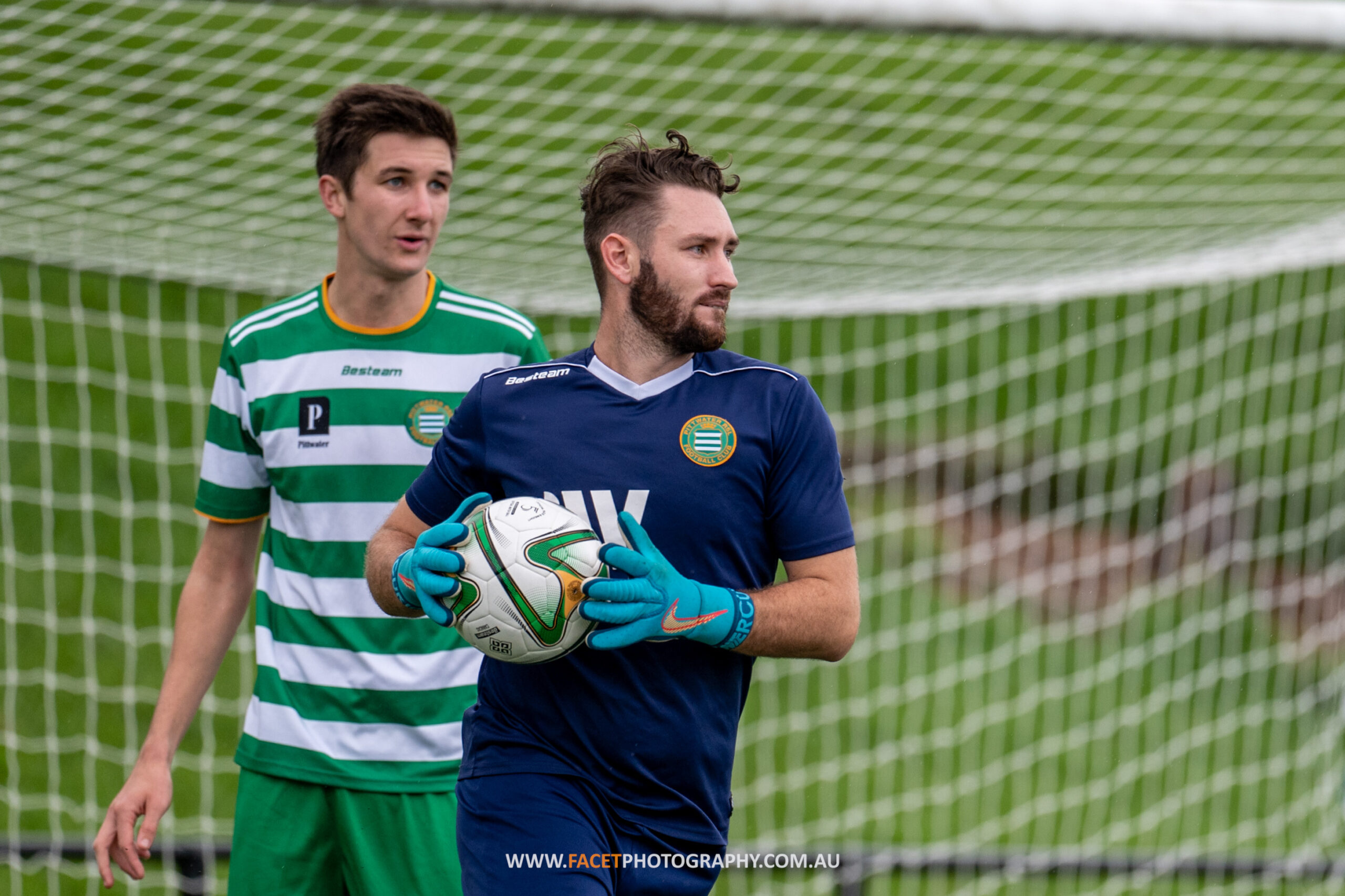 Men's Premier League Round 6: Action from the 2023 MWFA Men's Premier League game between Narrabeen and Pittwater RSL. Photo credit: Jeremy Denham