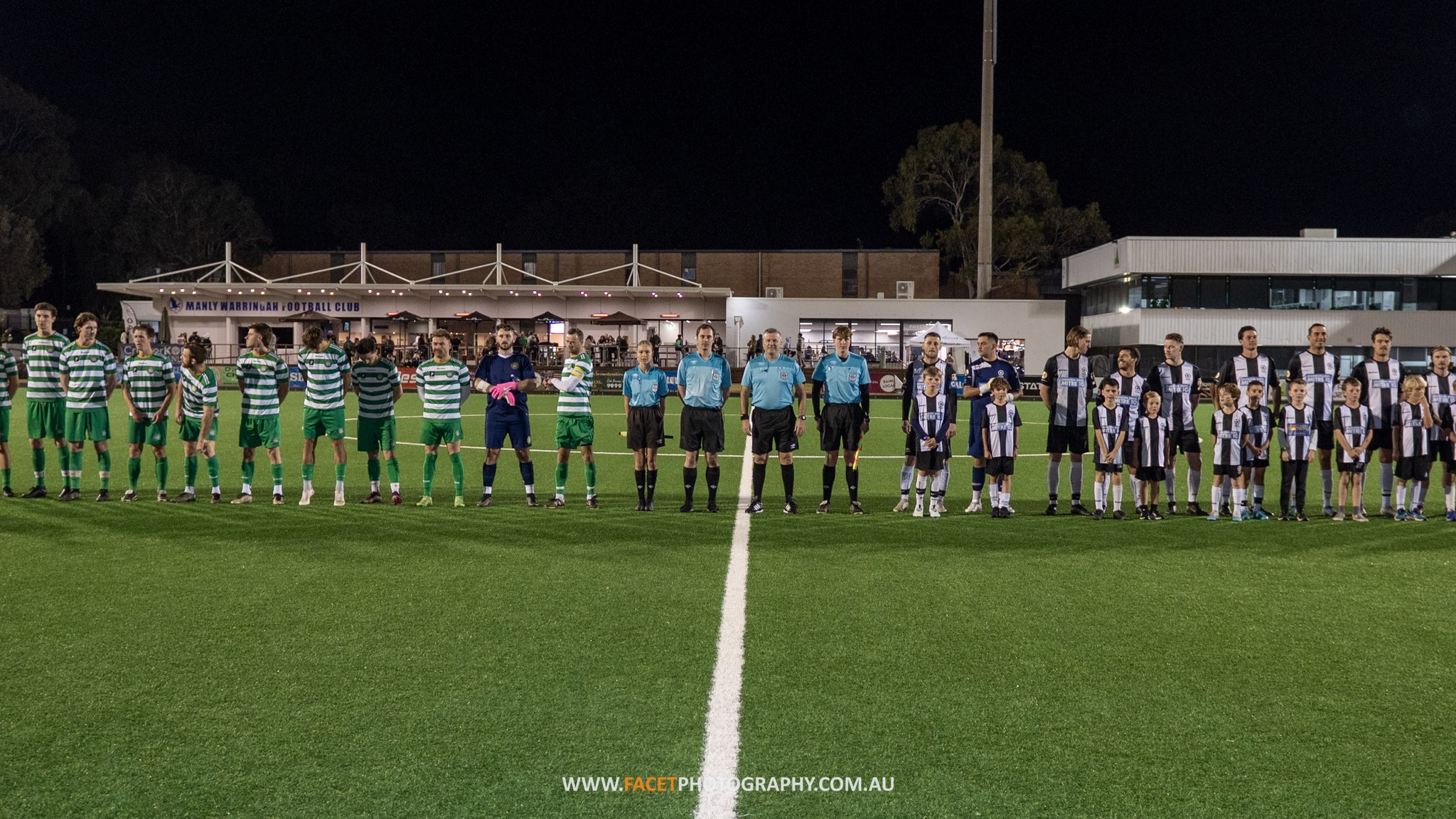 Men's Premier League Round 12: A pre-game shot from the 2023 MWFA Men's Challenge Cup Final between Pittwater RSL and Narrabeen. Photo credit: Jeremy Denham