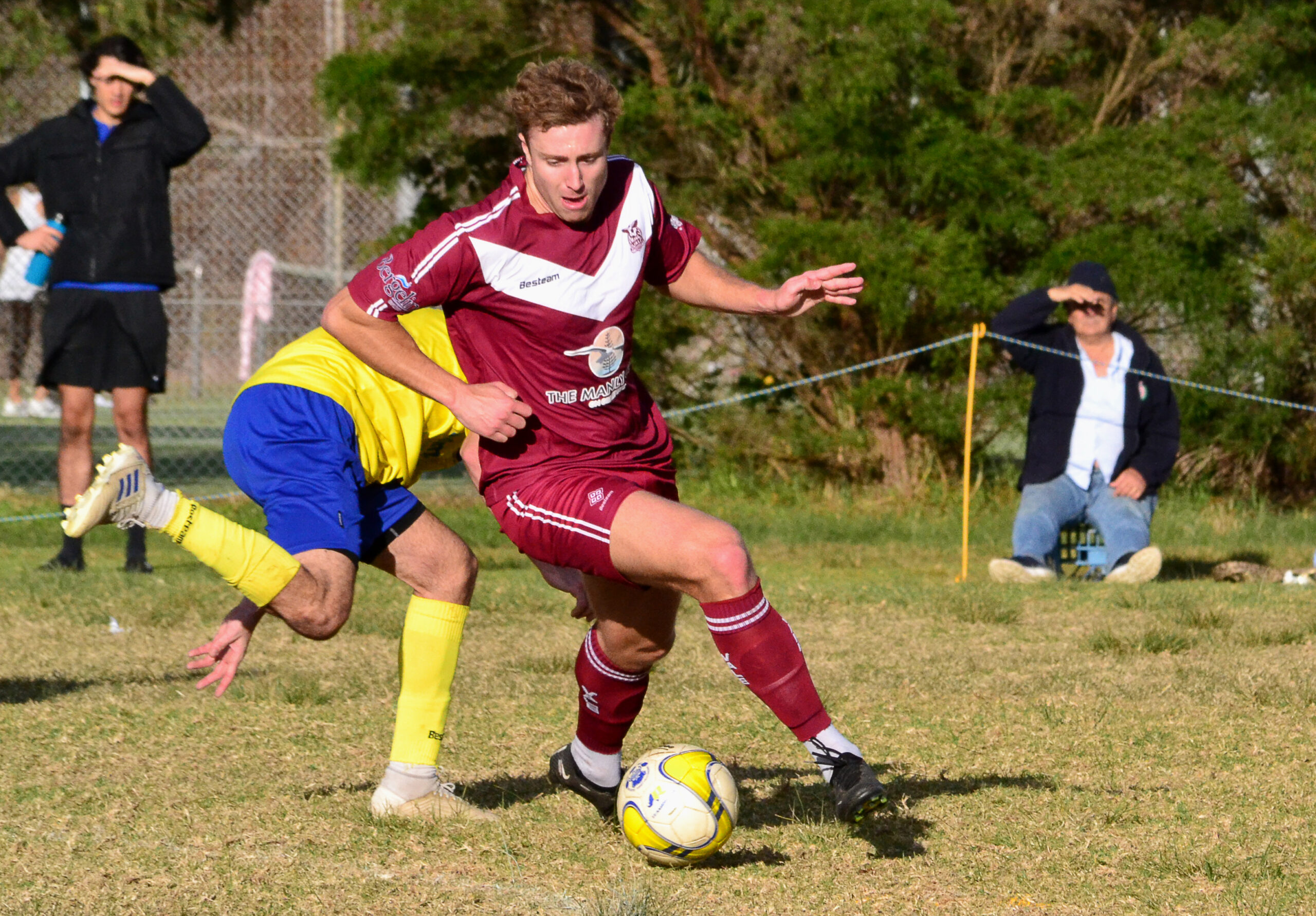 Men's Premier League Round 16: Action from the 2023 MWFA Men's Premier League Round 10 game between BTH Raiders and Manly Vale. Photo credit: Graeme Bolton