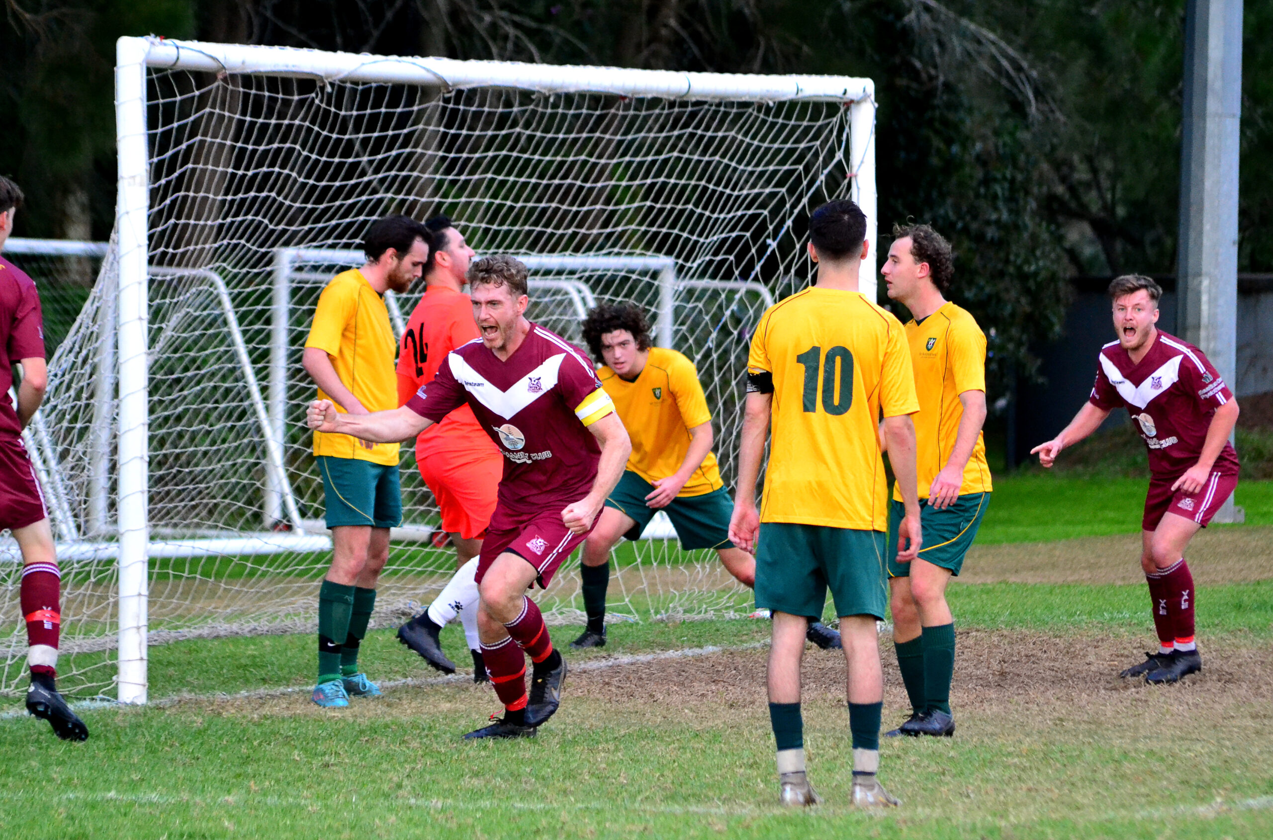 Action from the 2023 MWFA Men's Premier League Round 9 game between Manly Vale and St Augustine's. Photo supplied by Graeme Bolton.