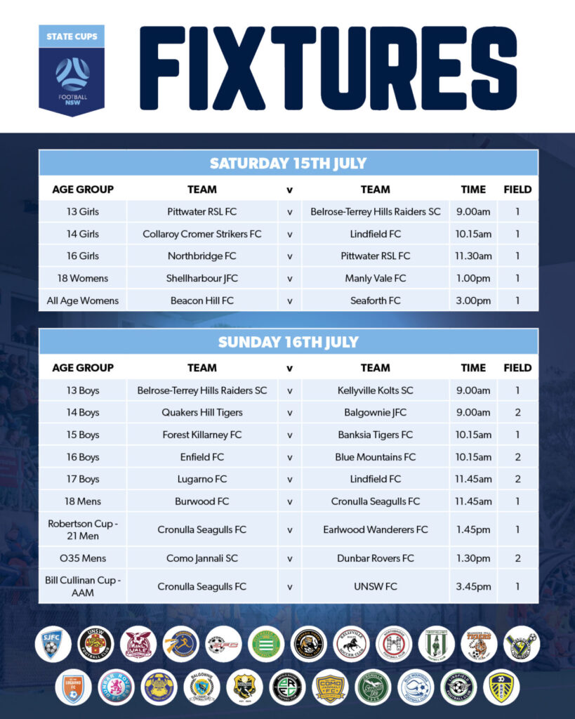 The fixtures for 2023 State Cup Finals weekend.