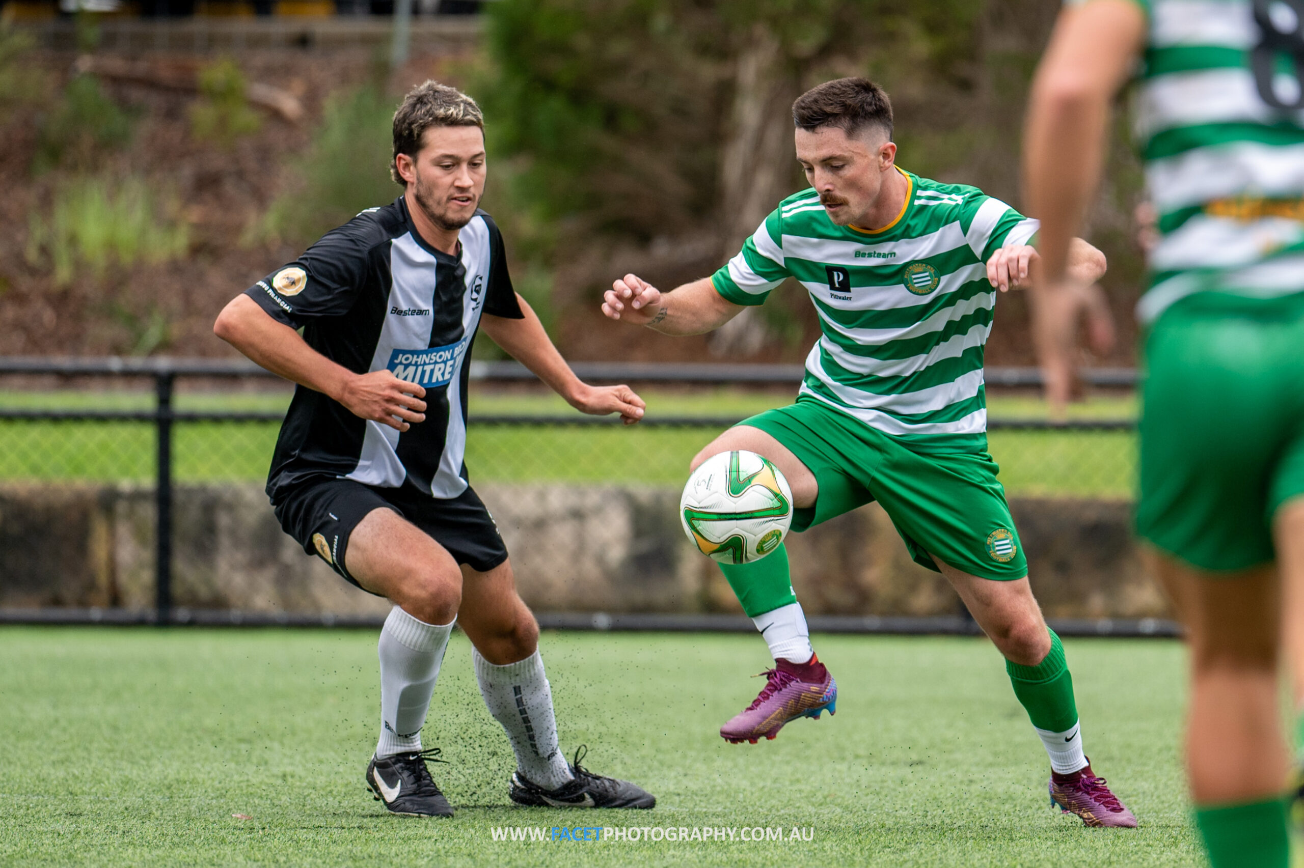 Action from the 2023 MWFA Men's Premier League Round 4 game between Narrabeen and Pittwater RSL. Photo credit: Jeremy Denham