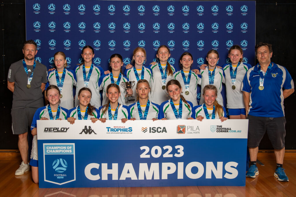 CC Strikers ran rampant with a 4-1 victory over East Gosford FC in the 2023 Under 14’s Champion of Champions Girls final. Photo credit: Football NSW