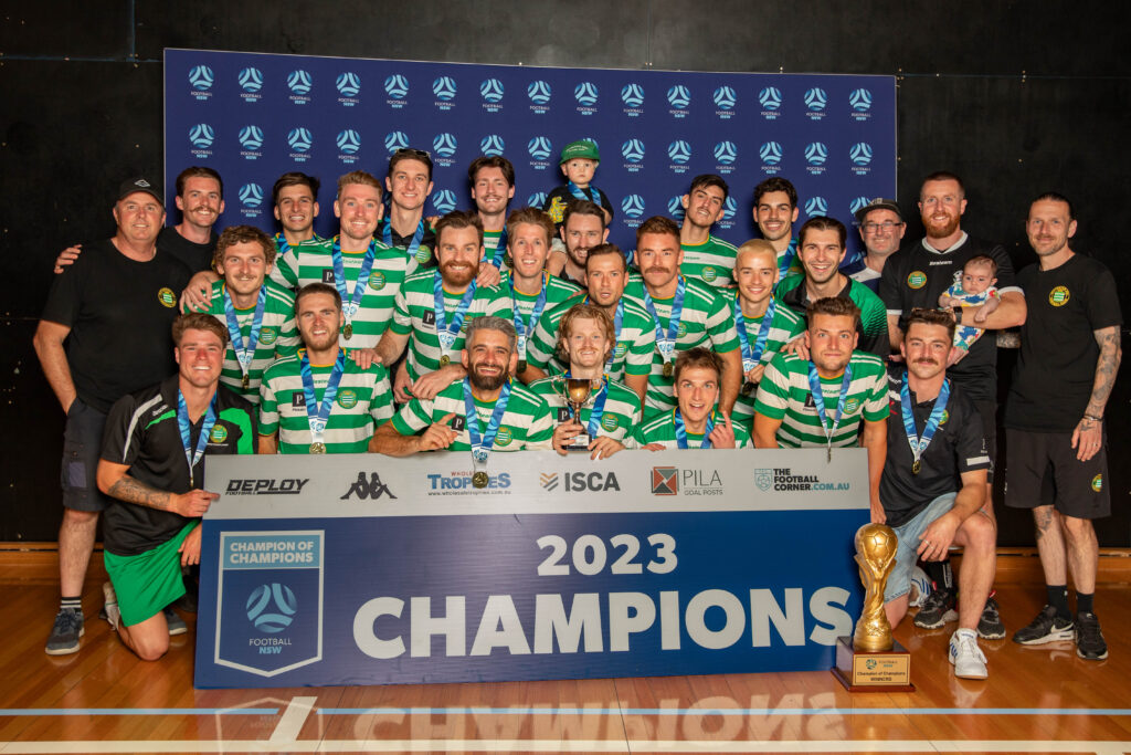 Pittwater RSL have secured the 2023 Champions of Champions All Age Men title with a dominant 5-2 triumph over West Pennant Hills Cherrybrook. Photo credit: Football NSW